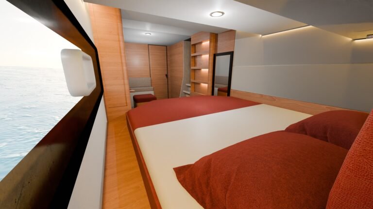 bedroom-red-bed-corner-view-interior-ss1320-catamaran